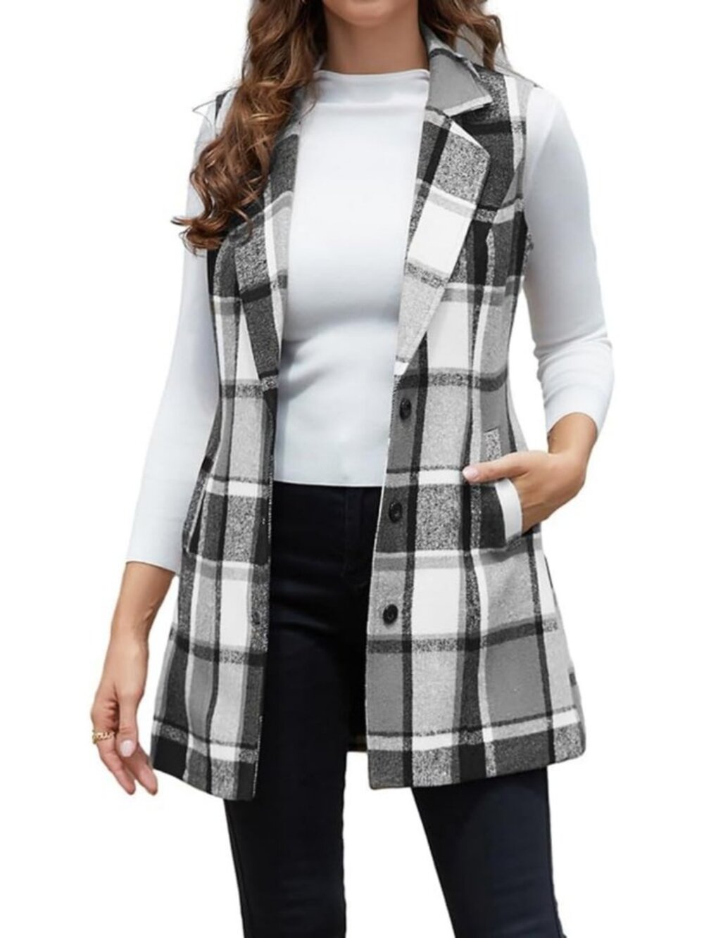 Chic Plaid Vest for Women | Fall Winter Sleeveless Blazer Jacket - Stylish